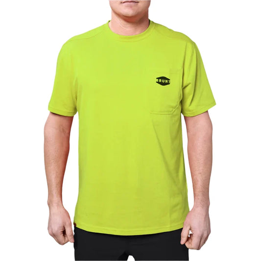 BRUNT Martin high visibility short-sleeve pocket work t-shirt in hi-vis yellow, front view, available in big and tall sizes