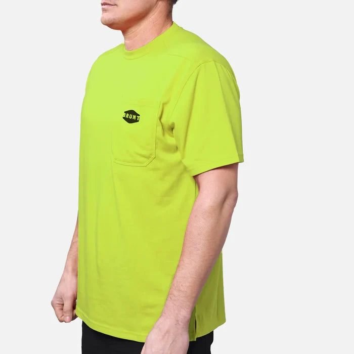 BRUNT Martin high visibility pocket work t-shirt in hi-vis yellow, left angle view