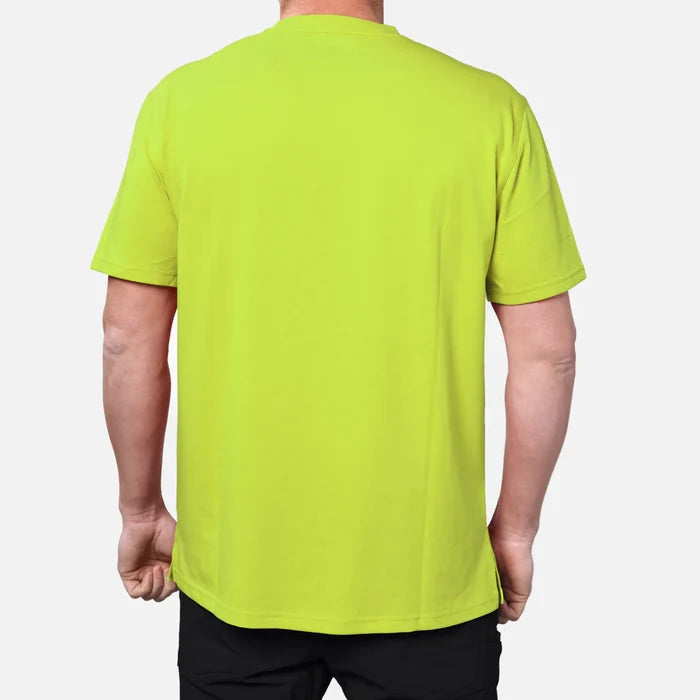 Back view of the BRUNT Martin high visibility pocket work t-shirt in hi-vis yellow