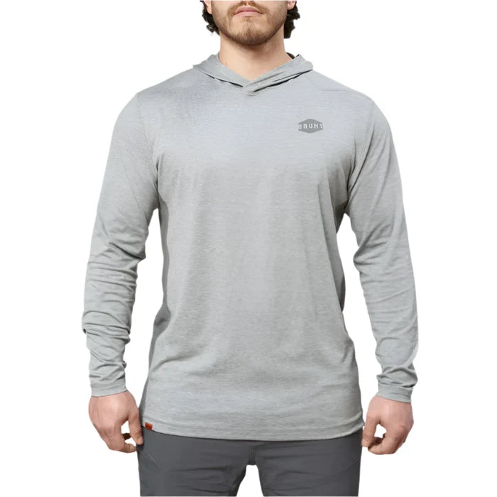 BRUNT McKenna sun protection hoodie in grey heather, front view, available in big and tall sizes