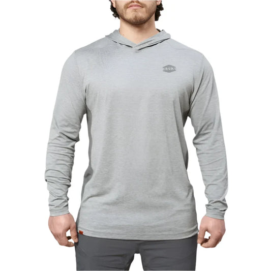 BRUNT McKenna sun protection hoodie in grey heather, front view, available in big and tall sizes