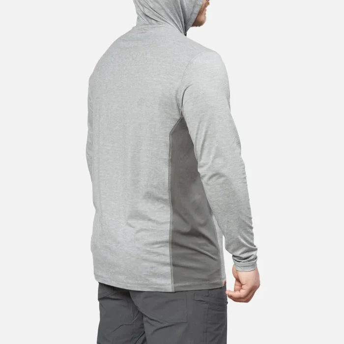 BRUNT McKenna sun protection hoodie in grey heather, angled back view