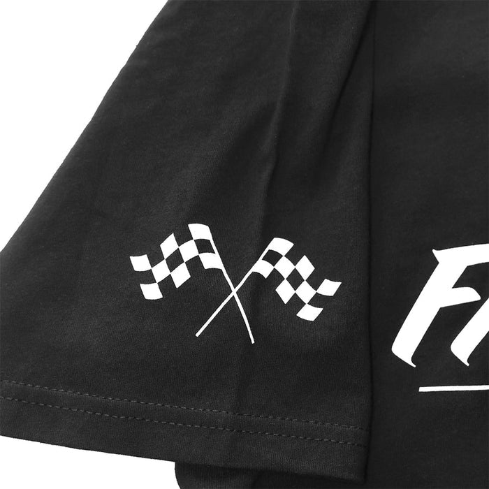 Fasthouse The Motto tee in black, close-up detail of the graphic