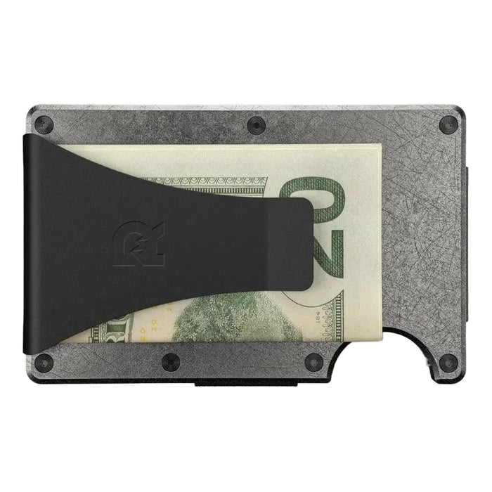 Ridge stonewashed titanium minimalist wallet with money clip, product view