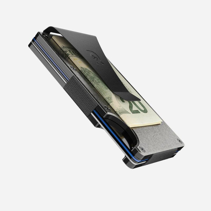 Ridge stonewashed titanium money clip wallet, alternate view of the machined plates