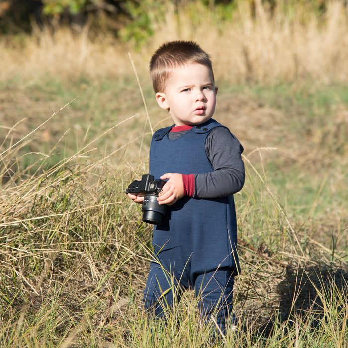 Merino Wool Dungarees - in navy