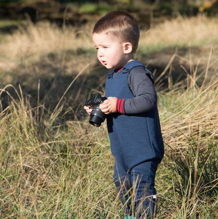 Merino Wool Dungarees - in navy