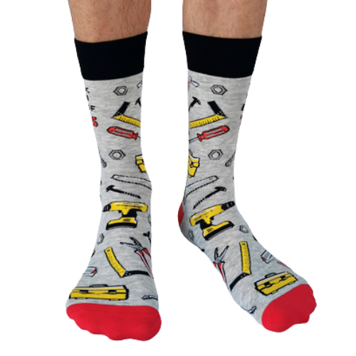 Tool Time Men's Crew Socks. New. Pattern tools, I work with a bunch of Tools writing on it.
