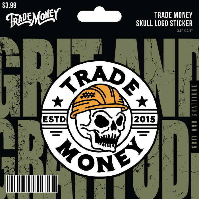 Trade Money skull logo sticker, alternate artwork view