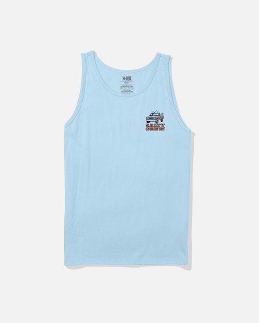 Salty Crew Truck Stop graphic tank top in clear sky
