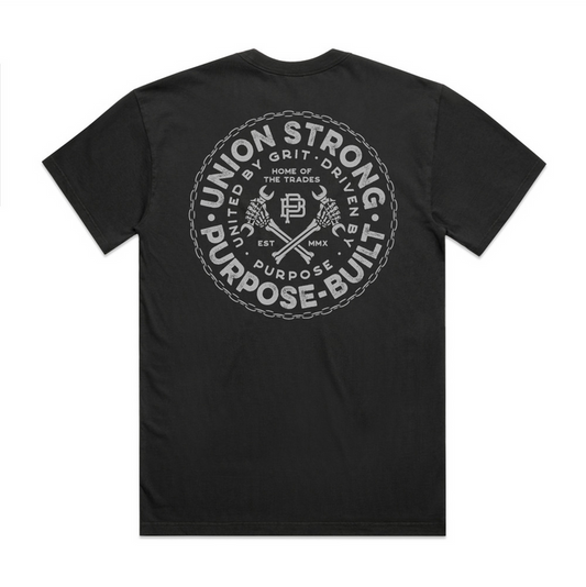 Purpose-Built Union Strong heavyweight short-sleeve graphic t-shirt in iron ore, available in big and tall sizes