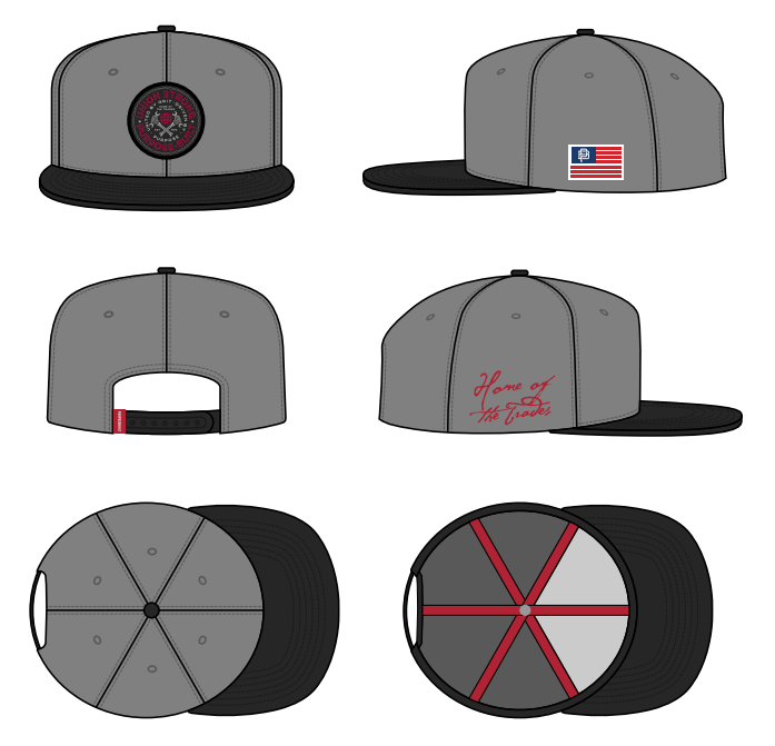 Union Strong flat brim snapback in grey and black, additional product view of the crown