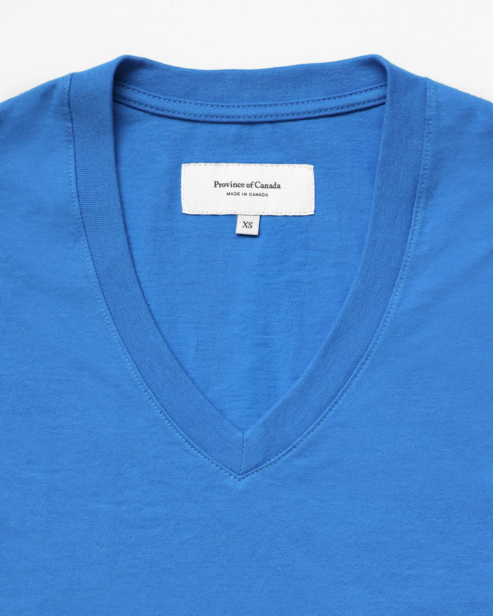 Made in Canada 100% Organic Cotton V-Neck Midi T-Shirt Dress Super Blue Province of Canada