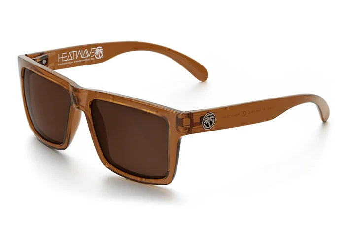 Vise Z87 safety sunglasses by Heat Wave Visual in saddle with polarized lenses, angled view