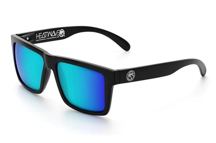 Angled view of the Heat Wave Vise Z87 sunglasses with polarized Galaxy Blue lens