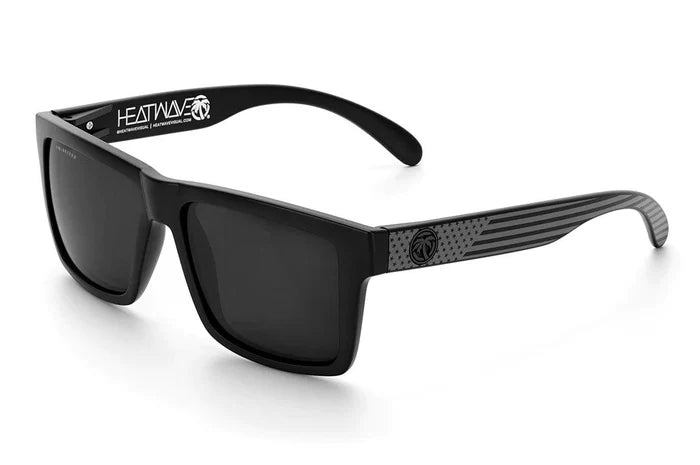Angled view of the Heat Wave Vise Z87 sunglasses with Socom black polarized lens
