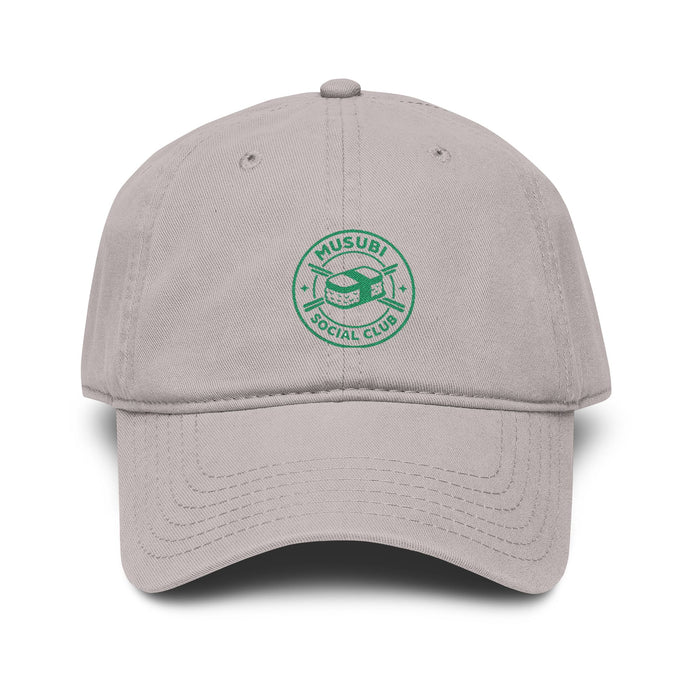 Washed Baseball Cap with Green Musubi Social Club Logo