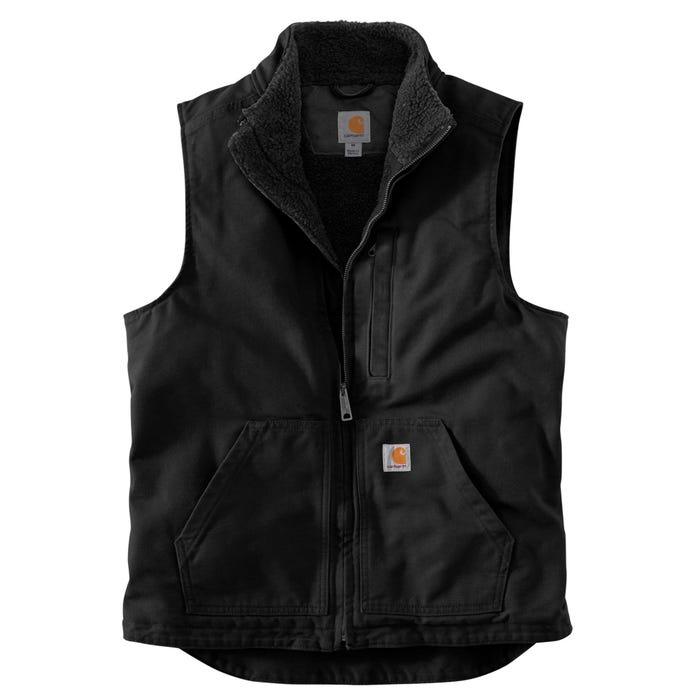 Carhartt washed duck sherpa lined mock neck work vest in black, big and tall sizes
