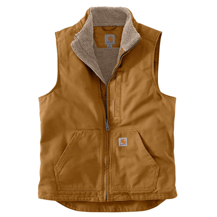 Carhartt washed duck sherpa lined mock neck work vest in brown, big and tall sizes