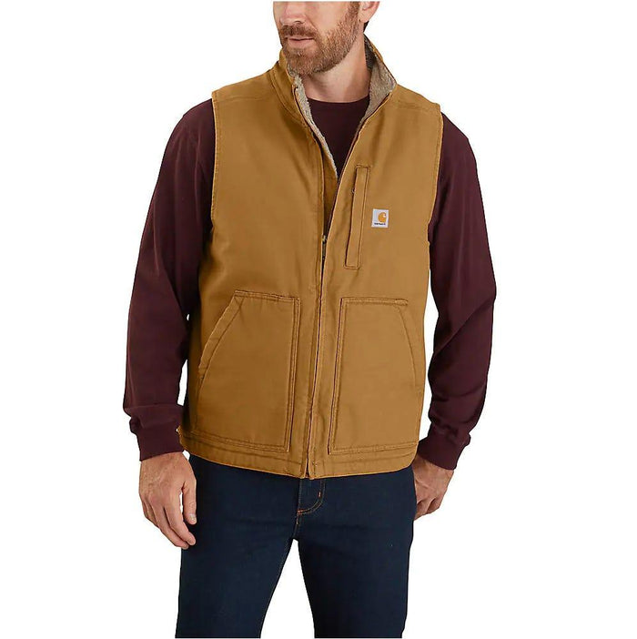 Carhartt washed duck sherpa lined mock neck vest in brown, alternate product view