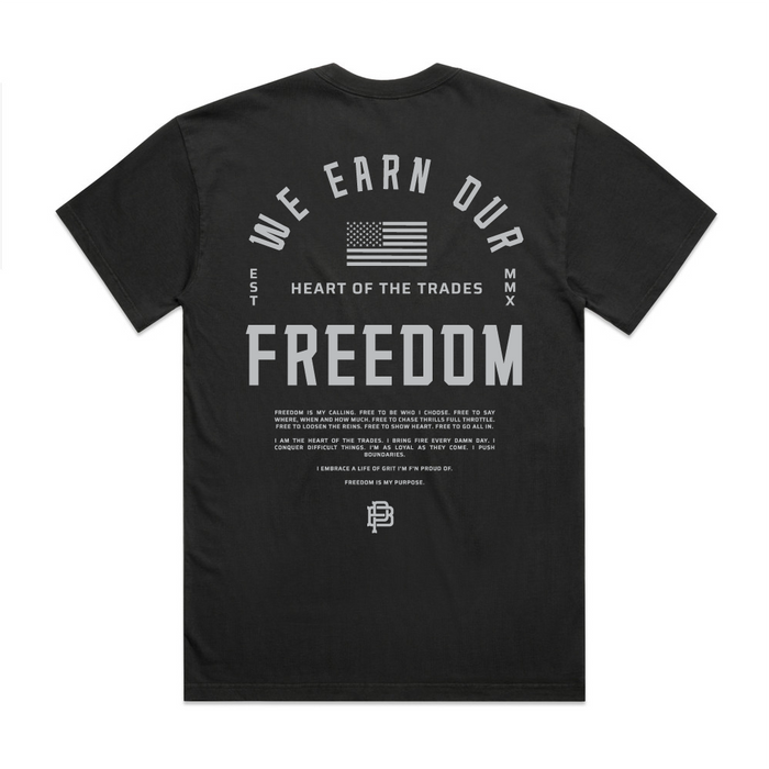 Purpose-Built We Earn our Freedom heavyweight short-sleeve graphic t-shirt in faded black