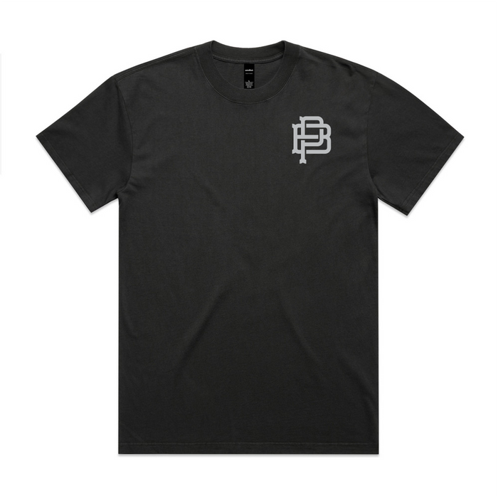 Purpose-Built We Earn our Freedom heavyweight graphic t-shirt in faded black, alternate graphic view