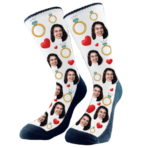 Our CUSTOM FACE SOCKS are a lovely and funny accessory. To have socks with pictures is cool and trendy! Add the bride`s face to these fun wedding socks.  Perfect for the bride and her wedding party.