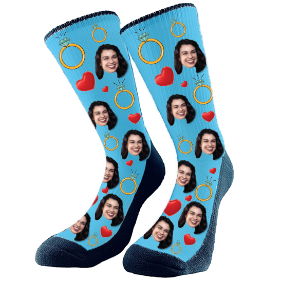 Our CUSTOM FACE SOCKS are a lovely and funny accessory. To have socks with pictures is cool and trendy! Add the bride`s face to these fun wedding socks.  Perfect for the bride and her wedding party.