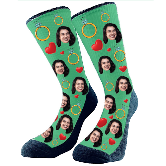 Our CUSTOM FACE SOCKS are a lovely and funny accessory. To have socks with pictures is cool and trendy! Add the bride`s face to these fun wedding socks.  Perfect for the bride and her wedding party.