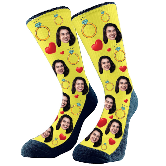Our CUSTOM FACE SOCKS are a lovely and funny accessory. To have socks with pictures is cool and trendy! Add the bride`s face to these fun wedding socks.  Perfect for the bride and her wedding party.