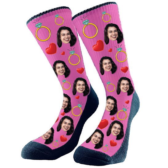 Our CUSTOM FACE SOCKS are a lovely and funny accessory. To have socks with pictures is cool and trendy! Add the bride`s face to these fun wedding socks.  Perfect for the bride and her wedding party.
