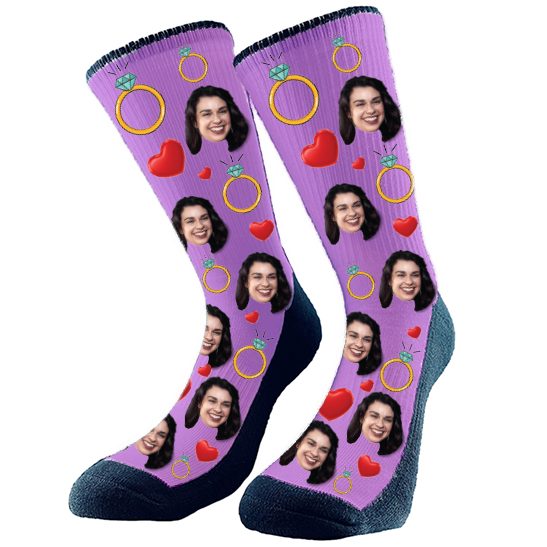 Our CUSTOM FACE SOCKS are a lovely and funny accessory. To have socks with pictures is cool and trendy! Add the bride`s face to these fun wedding socks.  Perfect for the bride and her wedding party.
