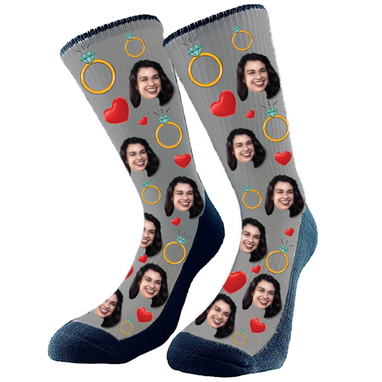 Our CUSTOM FACE SOCKS are a lovely and funny accessory. To have socks with pictures is cool and trendy! Add the bride`s face to these fun wedding socks.  Perfect for the bride and her wedding party.