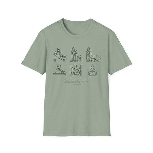 “Whatever You Do, Work Heartily” Minimalist Black ink Jobs Tee