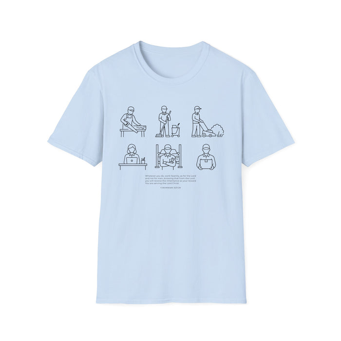 “Whatever You Do, Work Heartily” Minimalist Black ink Jobs Tee