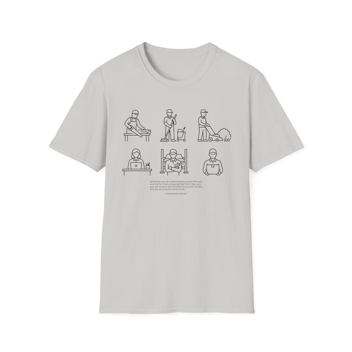 “Whatever You Do, Work Heartily” Minimalist Black ink Jobs Tee