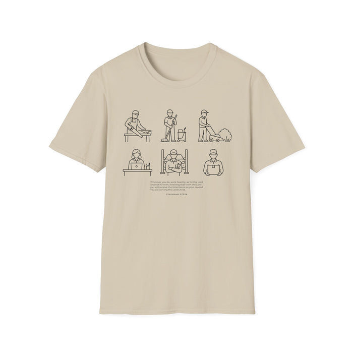 “Whatever You Do, Work Heartily” Minimalist Black ink Jobs Tee