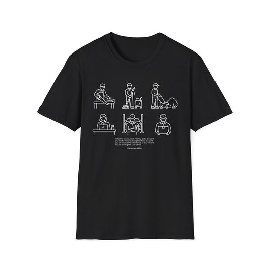 “Whatever You Do, Work Heartily” Minimalist White ink Jobs Tee