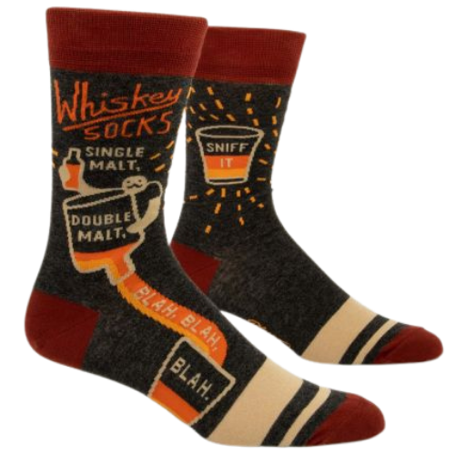 WHISKEY M-CREW SOCKS. Oaky, smoky, artichokey... just hand me a glass, already? Men's shoe size 7-12. 51% combed cotton; 46% nylon; 3% spandex.