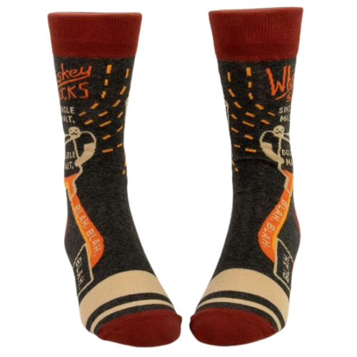 WHISKEY M-CREW SOCKS. Oaky, smoky, artichokey... just hand me a glass, already? Men's shoe size 7-12. 51% combed cotton; 46% nylon; 3% spandex.