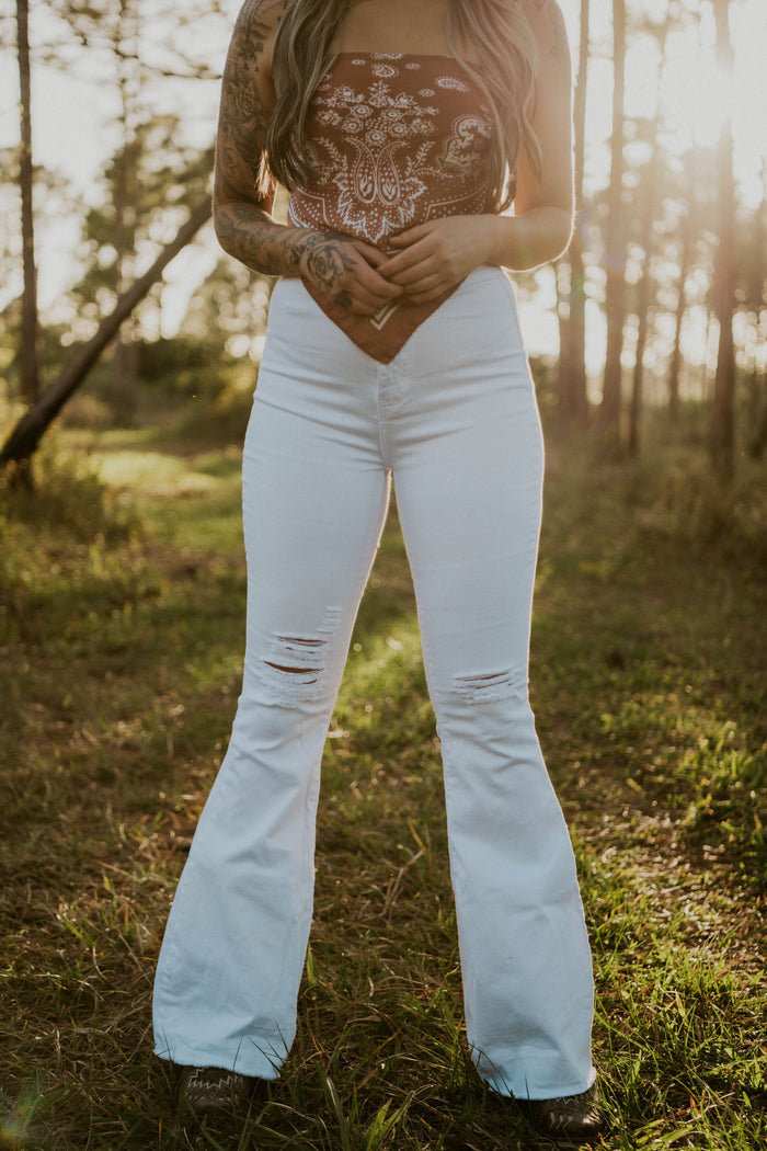 White High Waisted Bell Bottoms