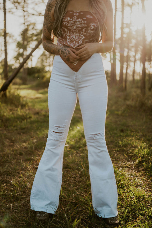 White High Waisted Bell Bottoms