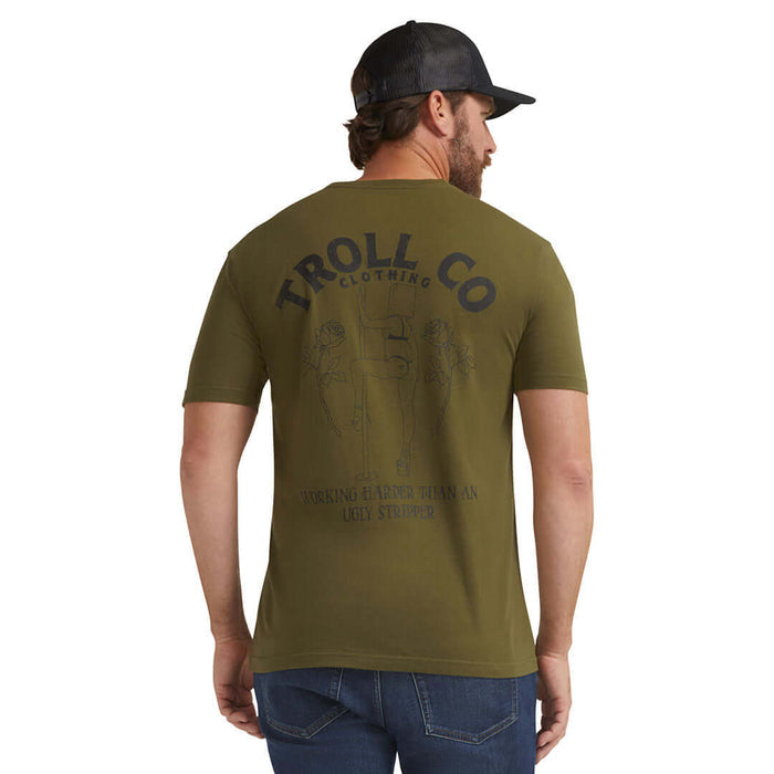 Troll Co. WHUS Butterface short sleeve tee in military green, big and tall sizing