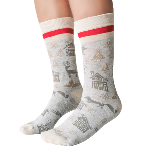 Winter Wonderland Women's Crew New Socks. Size Women's shoe size 6-9 Men’s shoe size 4-7 EUR 37-41 ──────────────── Materials & Attributes 70% Combed Cotton, 28% Nylon and 2% Spandex. Reinforced stitching on toe to protect from wear. ──────────────── Care Machine wash and hang to dry. Do not iron or bleach.