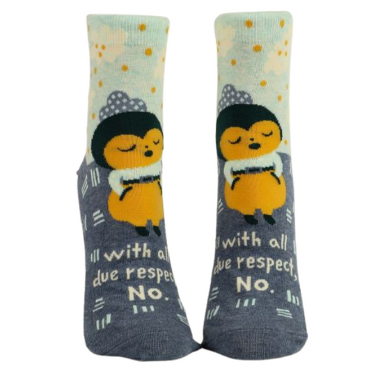 WITH ALL DUE RESPECT, NO. W-ANKLE SOCKS I've considered your offer and, without regret, I must decline. Women's shoe size 5-10. 63% combed cotton; 35% nylon; 2% spandex. The Sock Bar Canada.