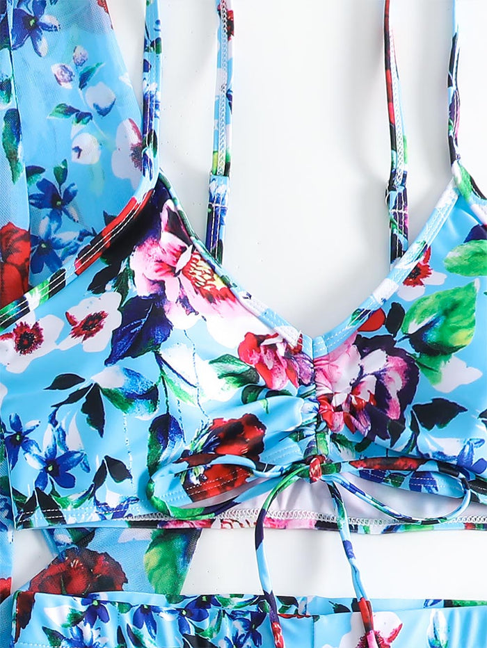 Women's Floral Print Three-Piece Set Swimsuit with Long-Sleeve Hoodie | ZAKAPOP