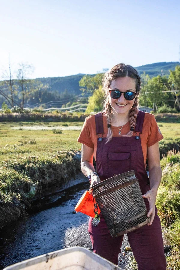 Women's Freshley ripstop bib overalls by Dovetail in elderberry maroon, further product view