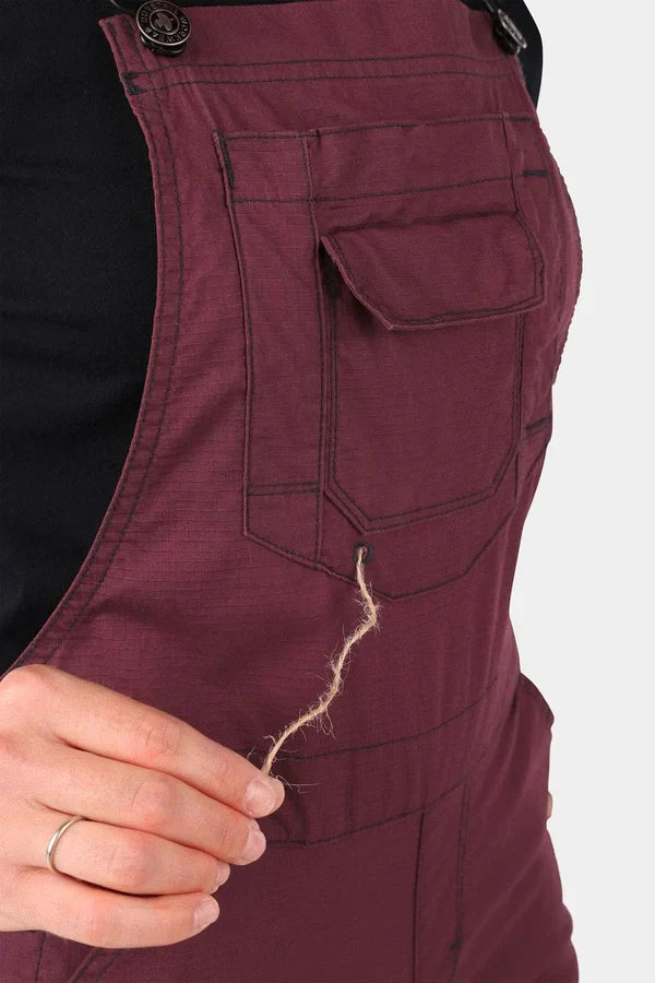 Women's Freshley overalls by Dovetail in elderberry maroon, additional studio product view