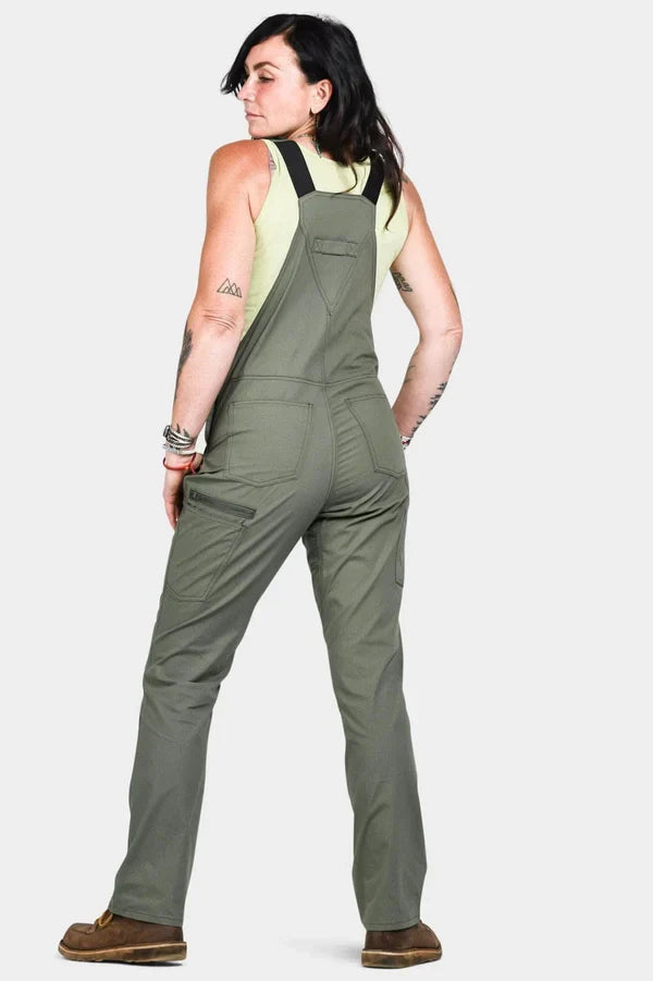 Women's Freshley ripstop bib overalls by Dovetail in lichen green, alternate product view