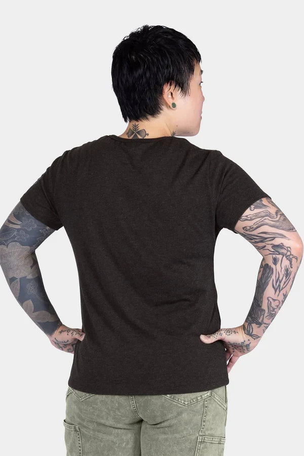 Women's crew neck work tee by Dovetail in black, alternate product view of the garment